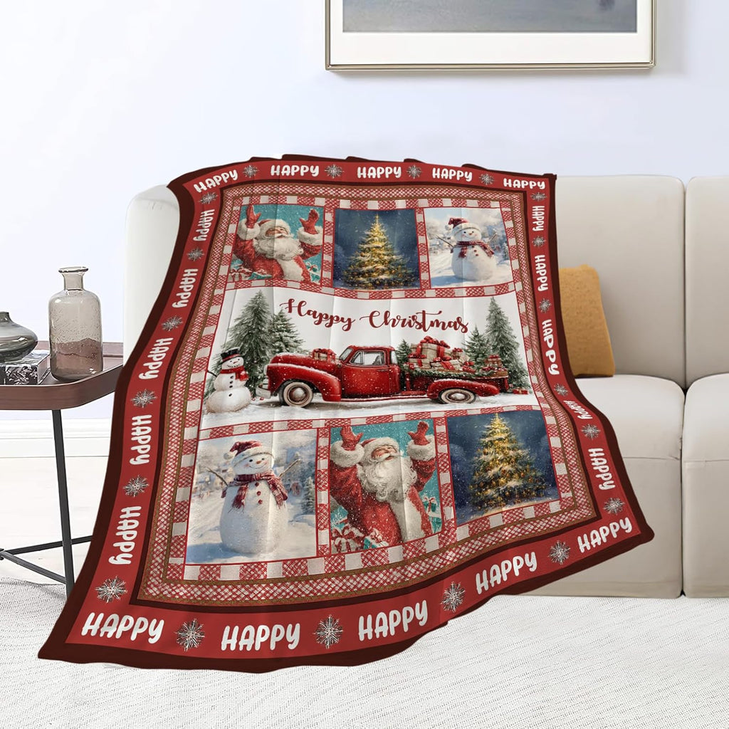 Christmas Santa Claus Blanket Christmas Pleasant Car Tree Throw Blankets Gifts for Girls Boys Kids Soft Cozy Fleece Plush for Couch Sofa Bed 50"x40"