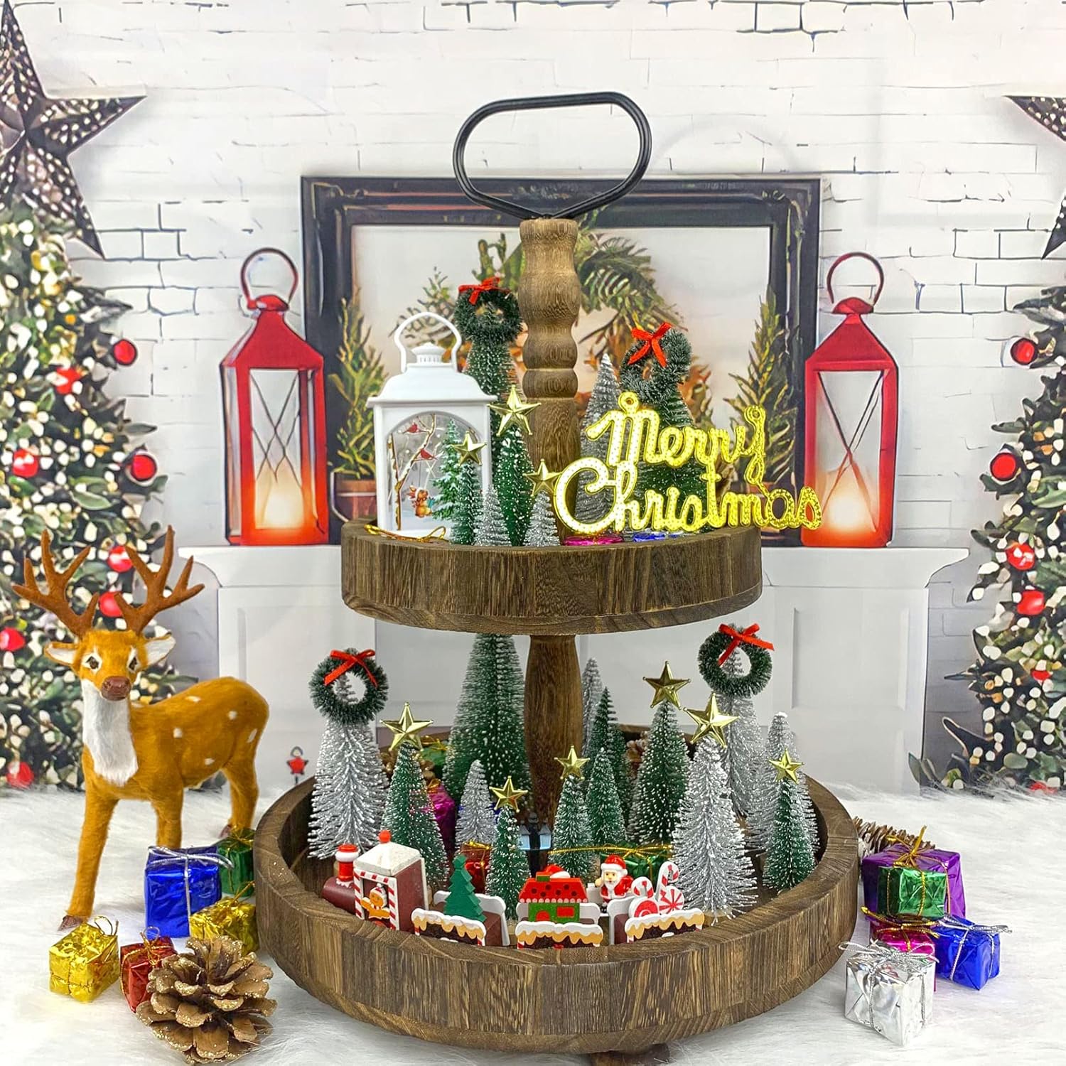 Mini Christmas Trees, Artificial Bottle Brush Trees Sisal Snow Trees with Wooden Base for Christmas Decor Christmas Party Home Table Village Craft Decorations (42 pcs kit)