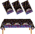New Years Tablecloth Disposable Plastic Happy New Year Table Cover Colorful Fireworks Tablecloth for NYE Party Decor Favors Supplies 3Pcs 54" X 108"