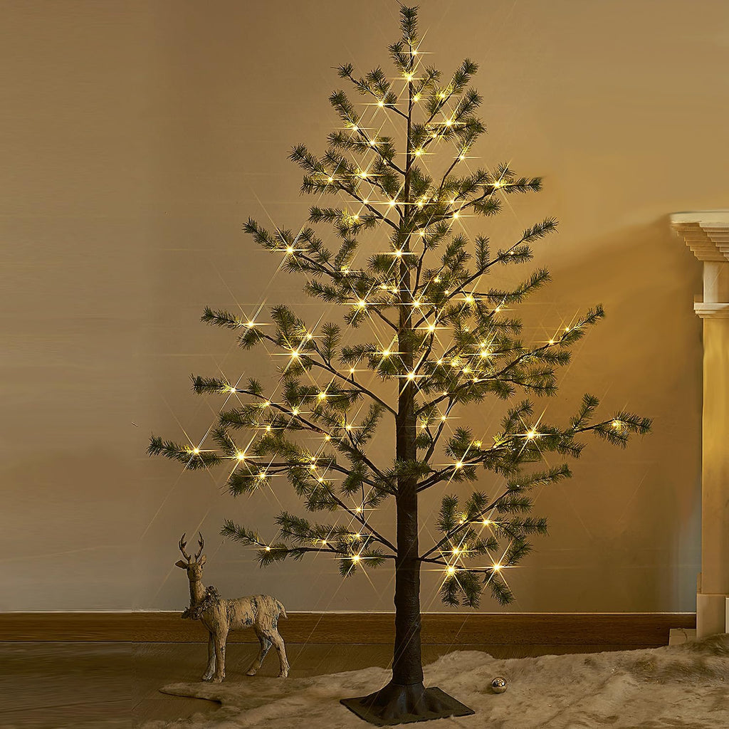 LITBLOOM Pre lit Faux Noway Christmas Pine Tree Lights 6FT 126 Warm White LED for Indoor Outdoor Home Decoration