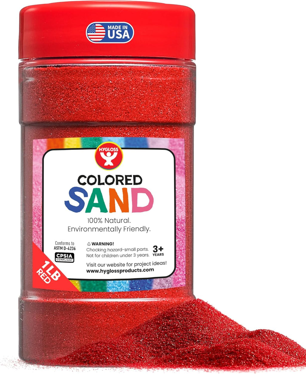 Hygloss Colored Sand for Crafts – 1 lb Bottle, Red – Vibrant Colorful Fine Sensory Play Sand Art Kits for Kids – Classroom Activities for Children 3 4 5 6 7 8 9 10 11 12 – Safe for Ages 3+