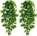 BLEUM CADE Fake Hanging Plants, 2pcs Artificial Hanging Plant, Faux Pothos Vines Hanging Plant Greenery for Wall Home Living Room Indoor Outdoor Decor (No Baskets)