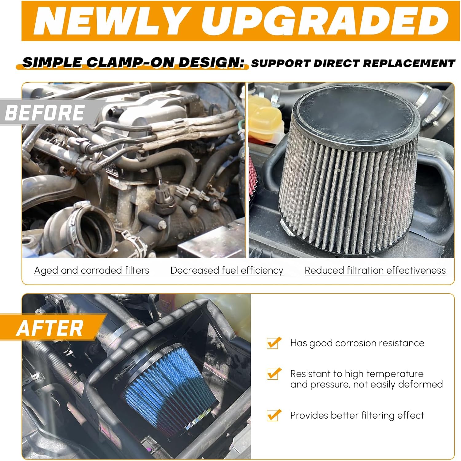 PTNHZ Universal Blue 3" 76mm High Flow Cold Air Intake Cone Air Filter Power Intake Air Inlet System Air Cleaner