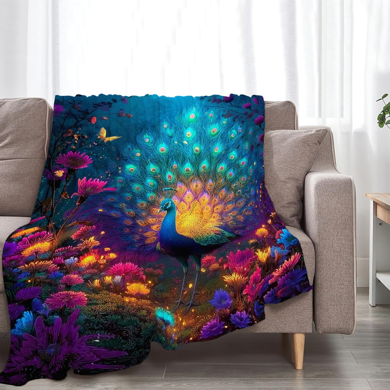 Fantasy Peacock Blanket Animal Throw Blankets Gifts for Girls Boys Kids Peacock Lover Soft Cozy Fleece Plush for Couch Sofa Bed 50"x40"