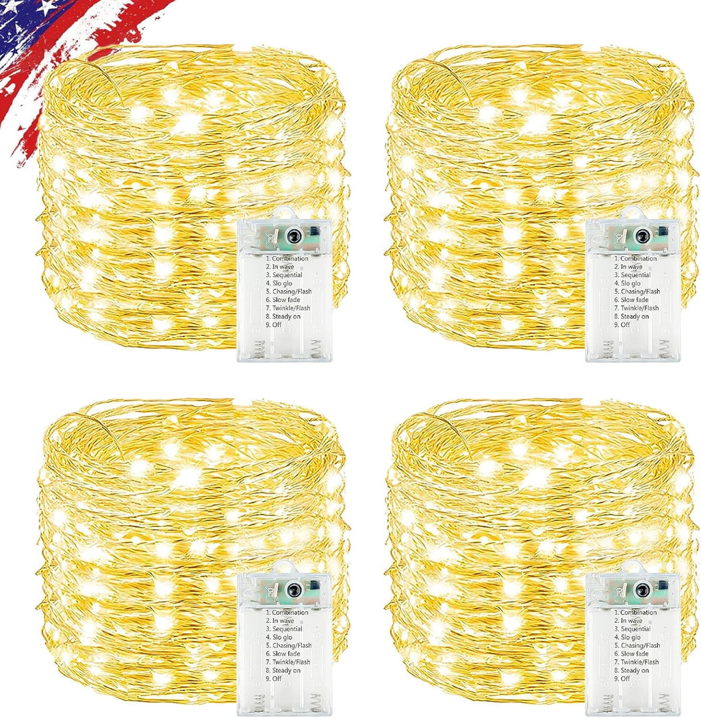4 Pack Cuttable Fairy Lights Battery Operated, Waterproof 20FT 60LED Twinkle Lights with Timer Indoor Outdoor, Fairy Battery String Light for Bedroom, Classroom, Wedding, Christmas Décor(Warm White)