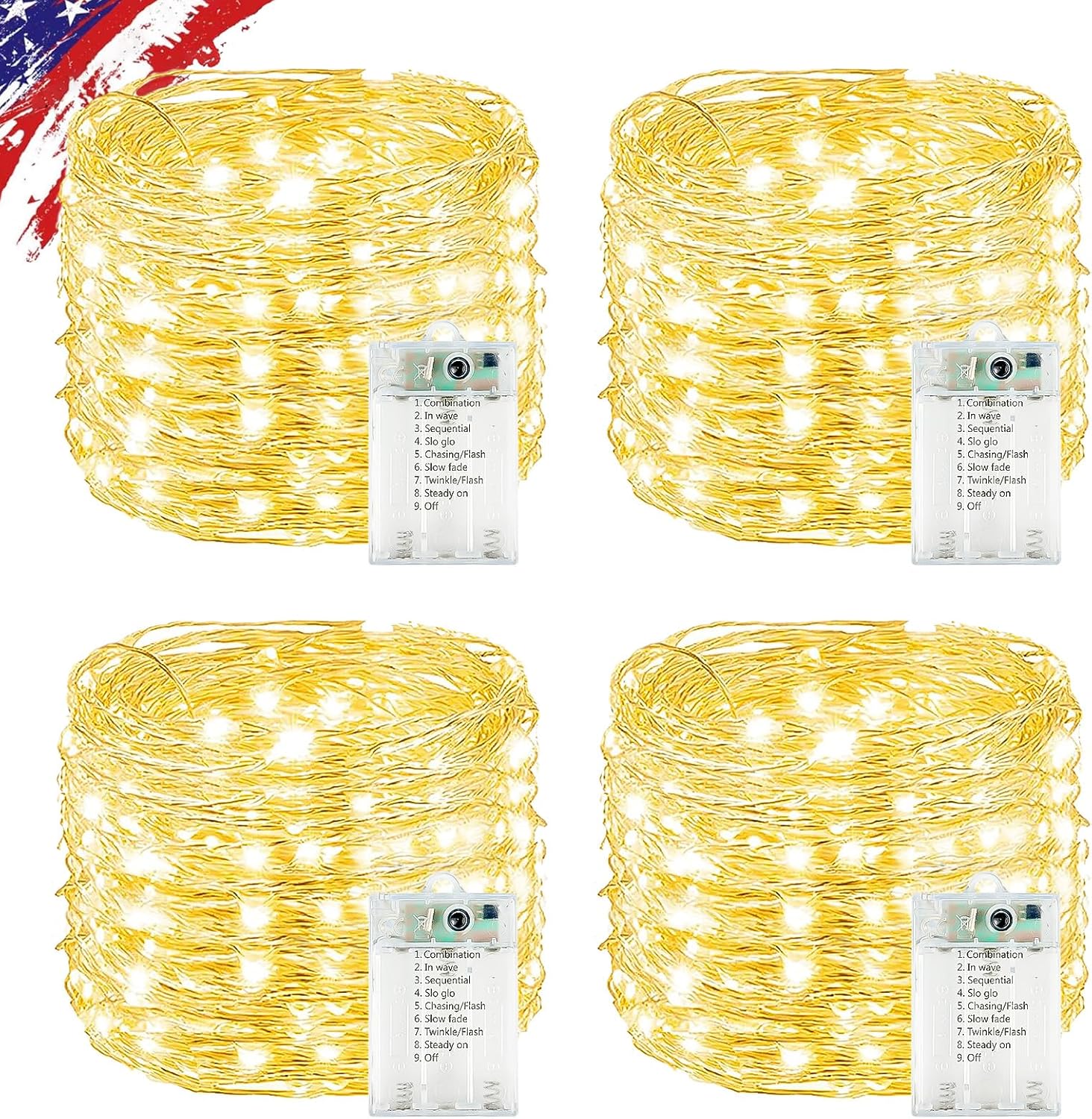 4 Pack Cuttable Fairy Lights Battery Operated, Waterproof 20FT 60LED Twinkle Lights with Timer Indoor Outdoor, Fairy Battery String Light for Bedroom, Classroom, Wedding, Christmas Décor(Warm White)