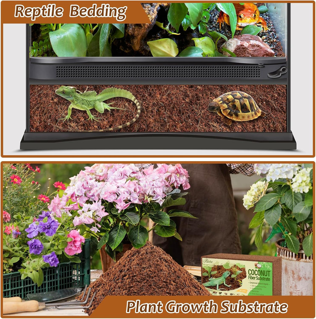 Riare 8 Pack Natural Coconut Fiber Substrate for Reptile- Premium Compressed Coconut Husk Terrarium Bedding for Reptile, Tortoise, Frogs, Snakes Hermit Crabs, Burrowing Animals