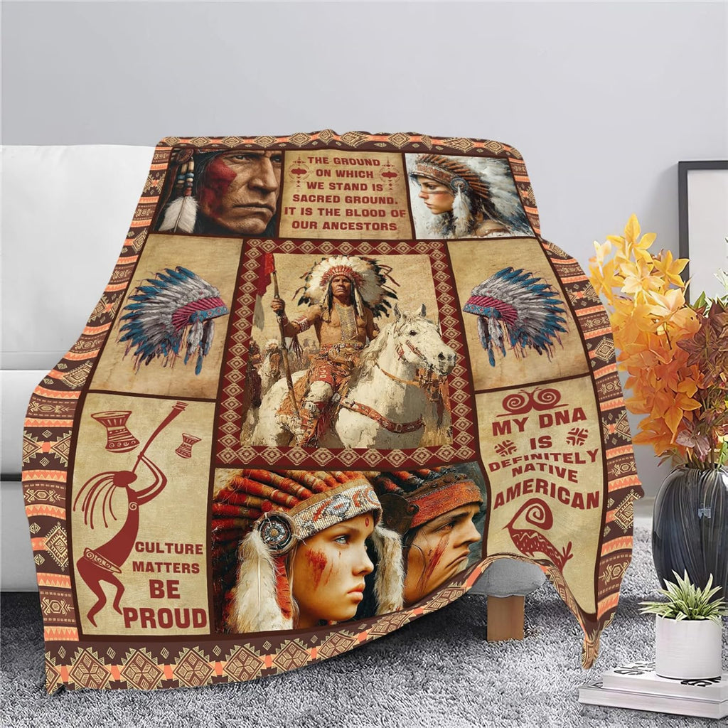 Native American Throw Blanket Indian Southwest Native American Cacique Stuff Gifts for Adults Women Men Soft Cozy Warm Plush Fluffy Fuzzy Fleece Blanket Decor 40''X50''