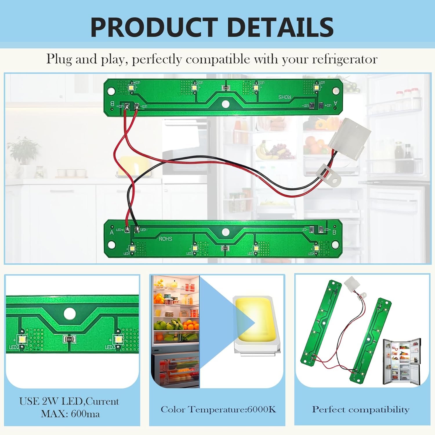 W11042554 W11043011 W11527432 W11387579 W11333374 W10866538 Refrigerator LED Light, Refrigerator LED Light Compatible for Whirlpool Kenmore Maytag Amana Refrigerator Lights Replace