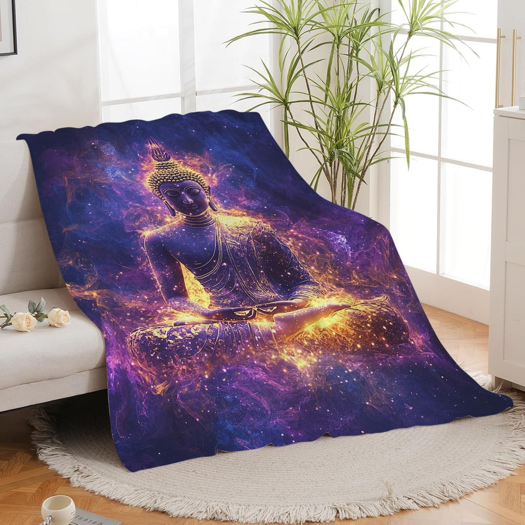 Buddha Statues Blanket Buddha Zen Throw Blanket Purple Flannel Stuff Merch Cozy Decor Fleece Plush Fuzzy Warm Soft Lightweight Bedding Gifts for Lover Girls Women Men Boy Couch Sofa 80"X60"
