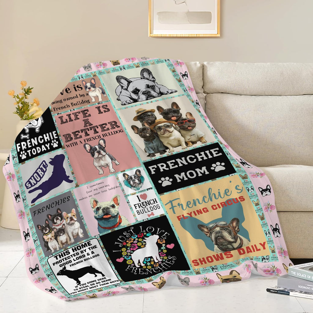 Boston Terrier Throw Blanket French Bulldog Frenchie Puppy Stuff Gifts for Dog Lover Kids Girls Boys Adults Women Men Soft Cozy Warm Plush Fluffy Fuzzy Fleece Blanket Decor 60''X80''