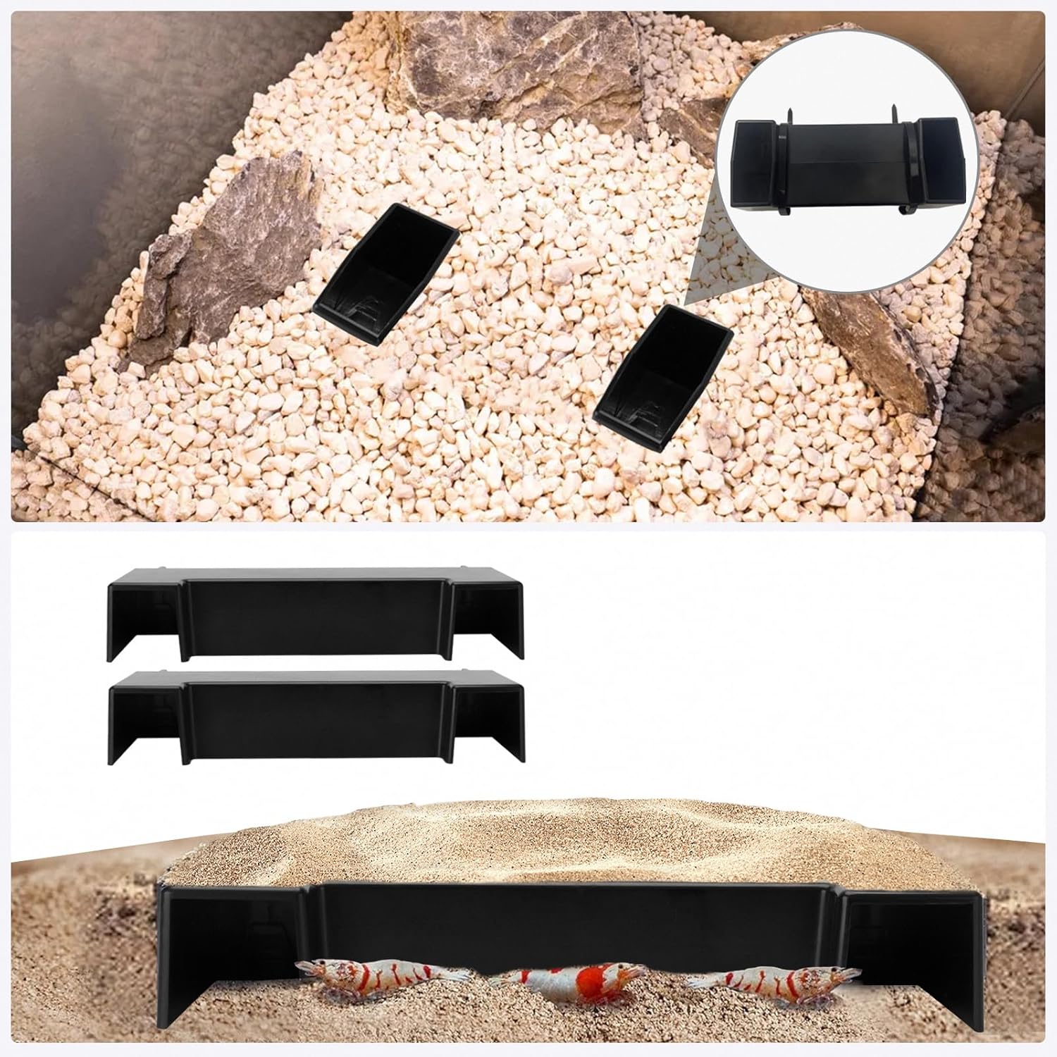 Shrimp Cave Aquarium Tunnel, Aquarium Decor Habitat Decoration, Black Plastic, Modern, Corydora Catfish, Kuhli Loach, Clown Cory Shrimp, Fish, 0.5"D x 2.5"W x 1.5"H