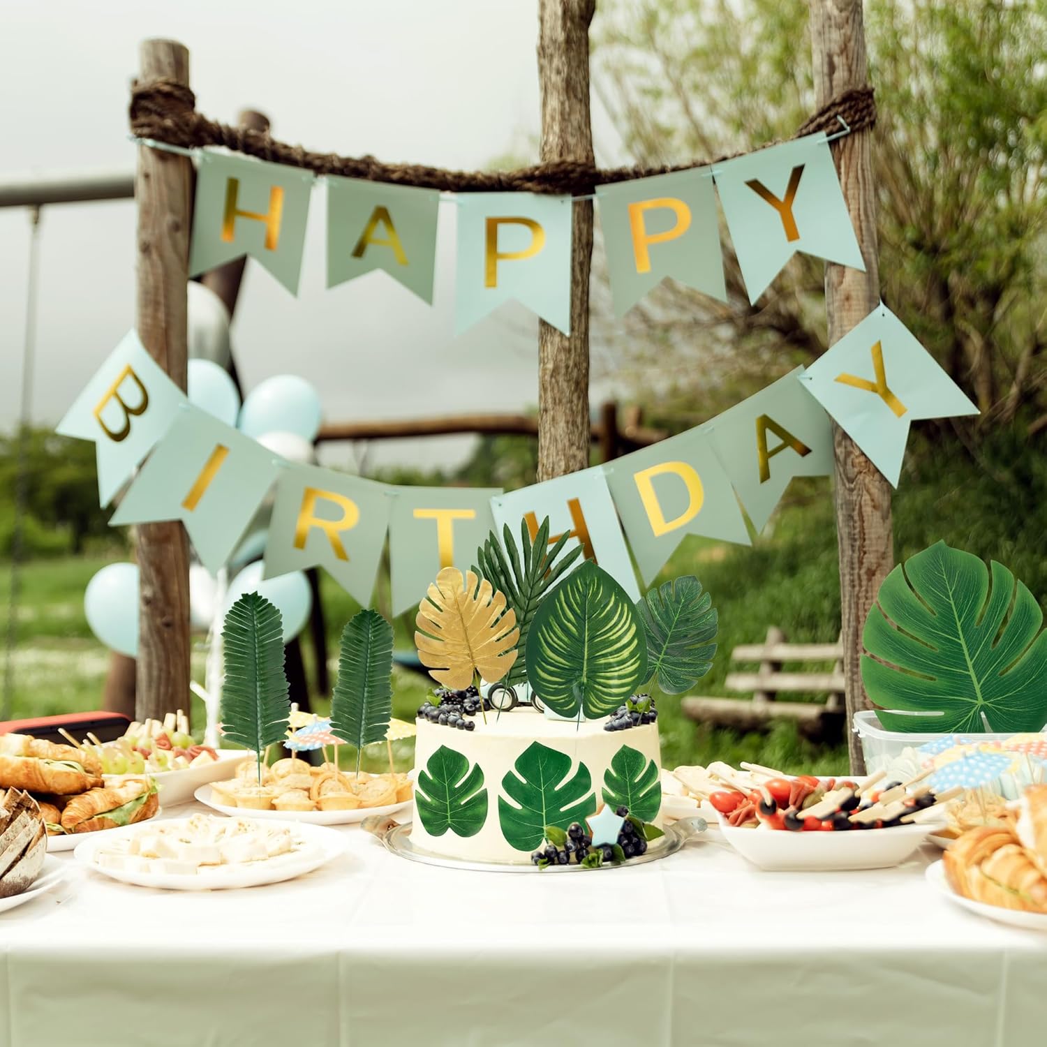 Sggvecsy 64 Pieces 8 Kinds Artificial Tropical Palm Leaves Tropical Leaves Monstera Leaves Safari Jungle Leaf with Stems for Hawaiian Luau Party Beach Table Wedding Shower Birthday Theme Decorations