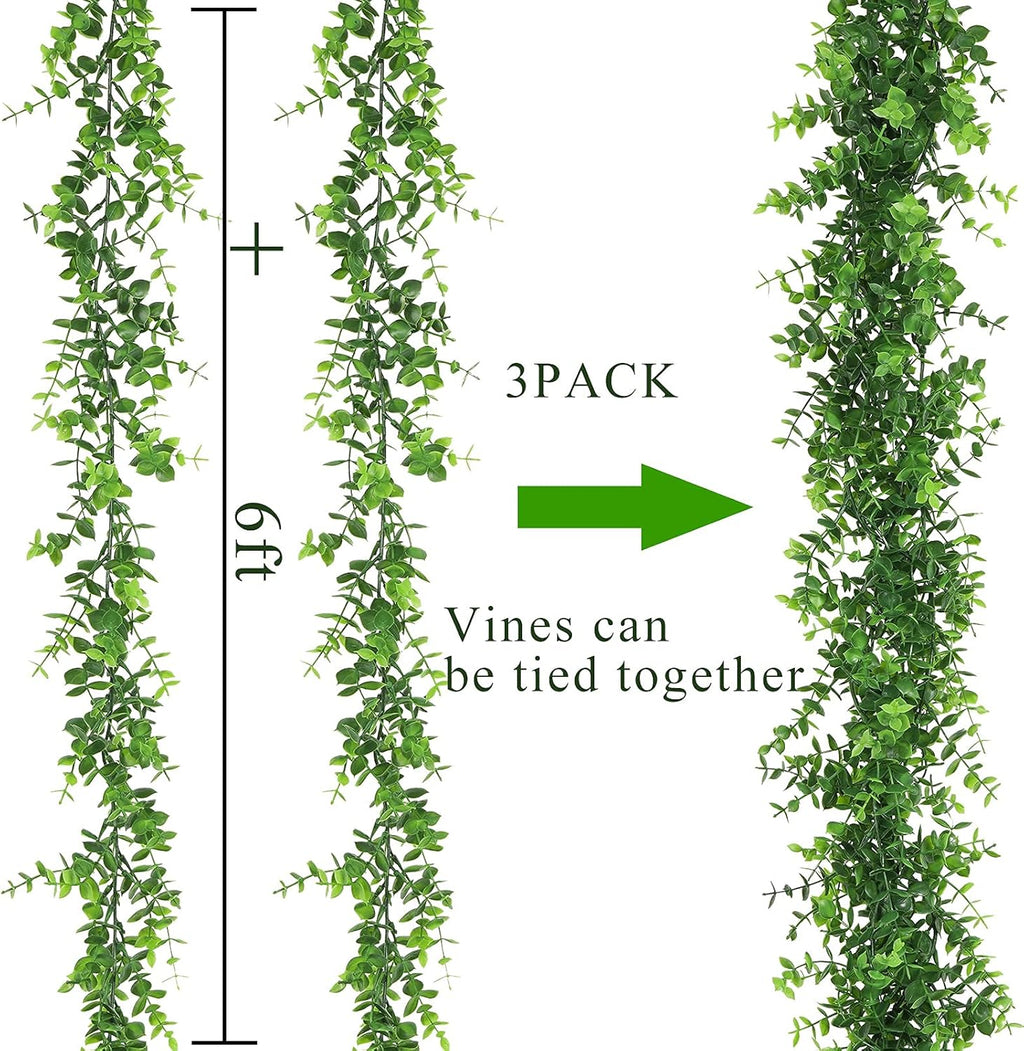Artflower 3 Pack Artificial Eucalyptus Garland, 5.9Ft/pcs Faux Eucalyptus Vines Greenery Garland Fake Hanging Eucalyptus Leaves Plant Wedding Backdrop Arch Wall Table Party Festival Decor, Green