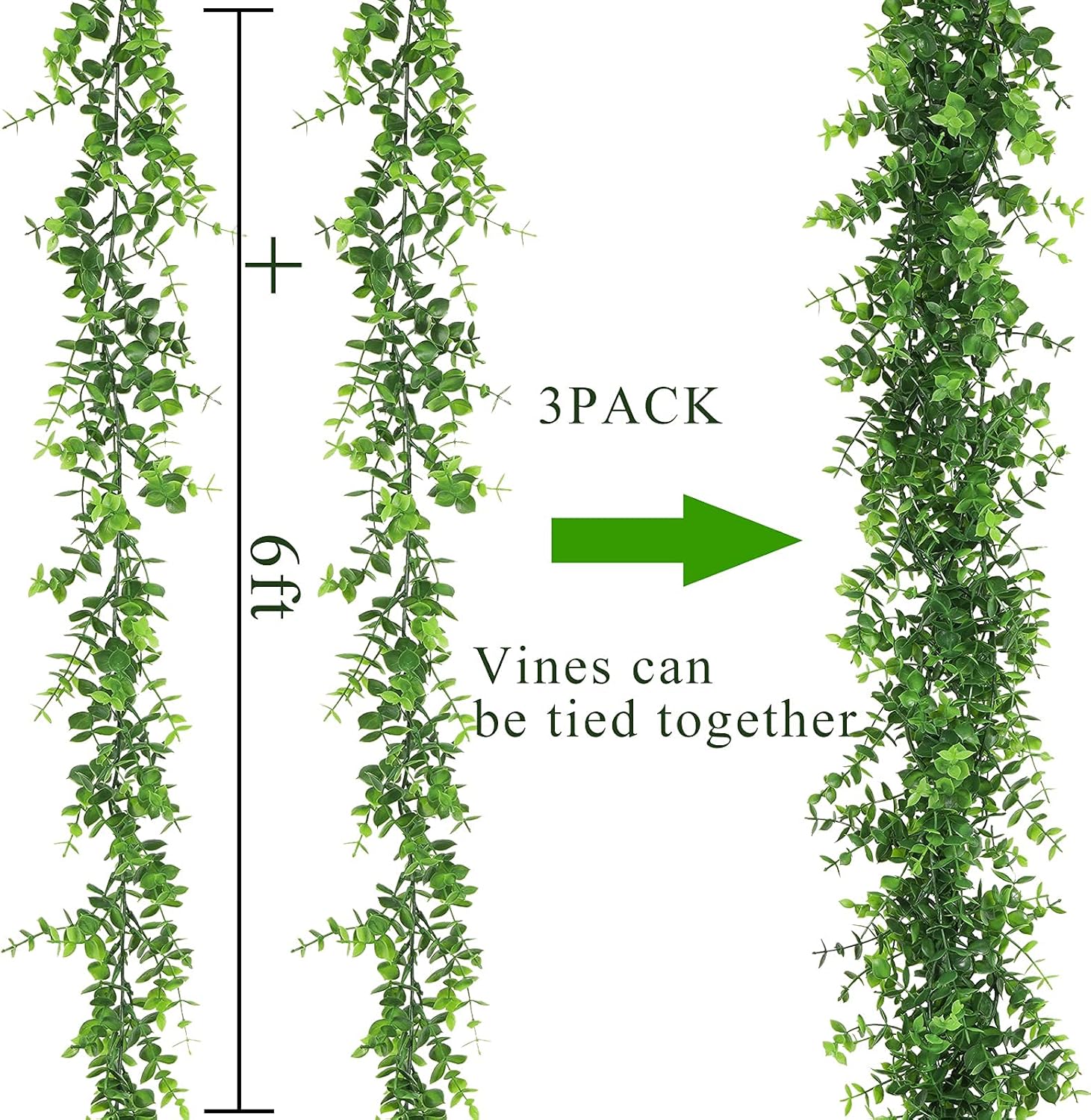 Artflower 3 Pack Artificial Eucalyptus Garland, 5.9Ft/pcs Faux Eucalyptus Vines Greenery Garland Fake Hanging Eucalyptus Leaves Plant Wedding Backdrop Arch Wall Table Party Festival Decor, Green
