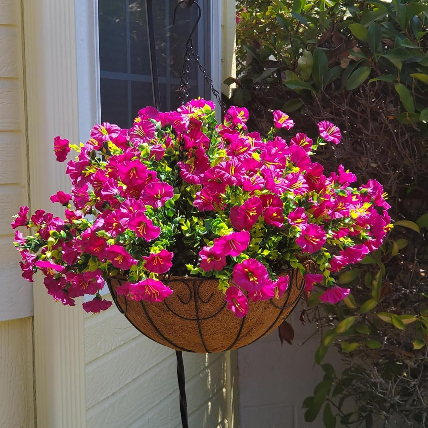 Artificial Outdoor Flowers 16 Bundles Fake Morning Glory Flower Outdoor UV Resistant Plastic Faux Flowers Plants for Decoration Indoor Outdoor Hanging Window Box Planter Home Porch Decor (Fuchsia)