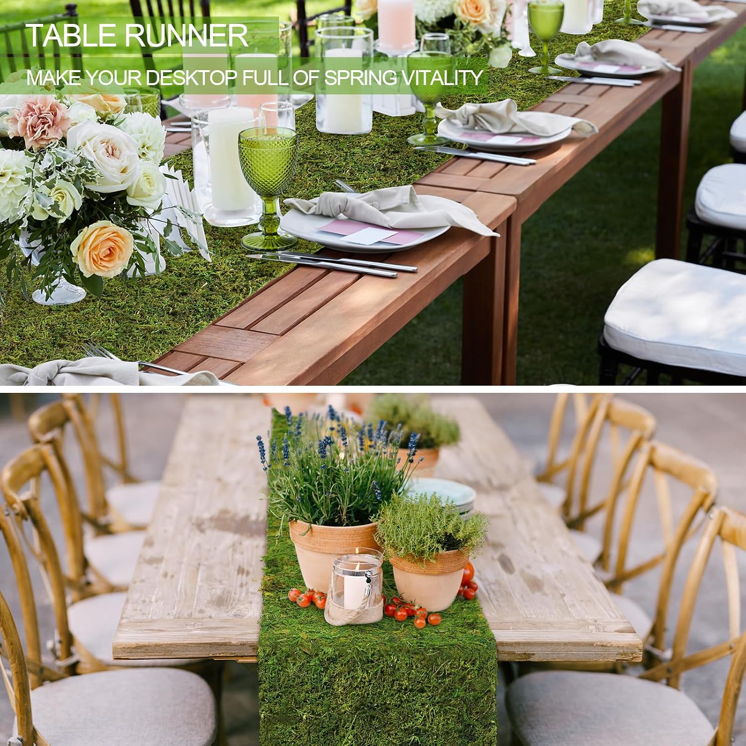 Jutom 2 Rolls Dried Moss Table Runner 12 x 40 Inch Preserved Sheet Moss Mat Artificial Green for Crafts Party Wedding Garden Decor