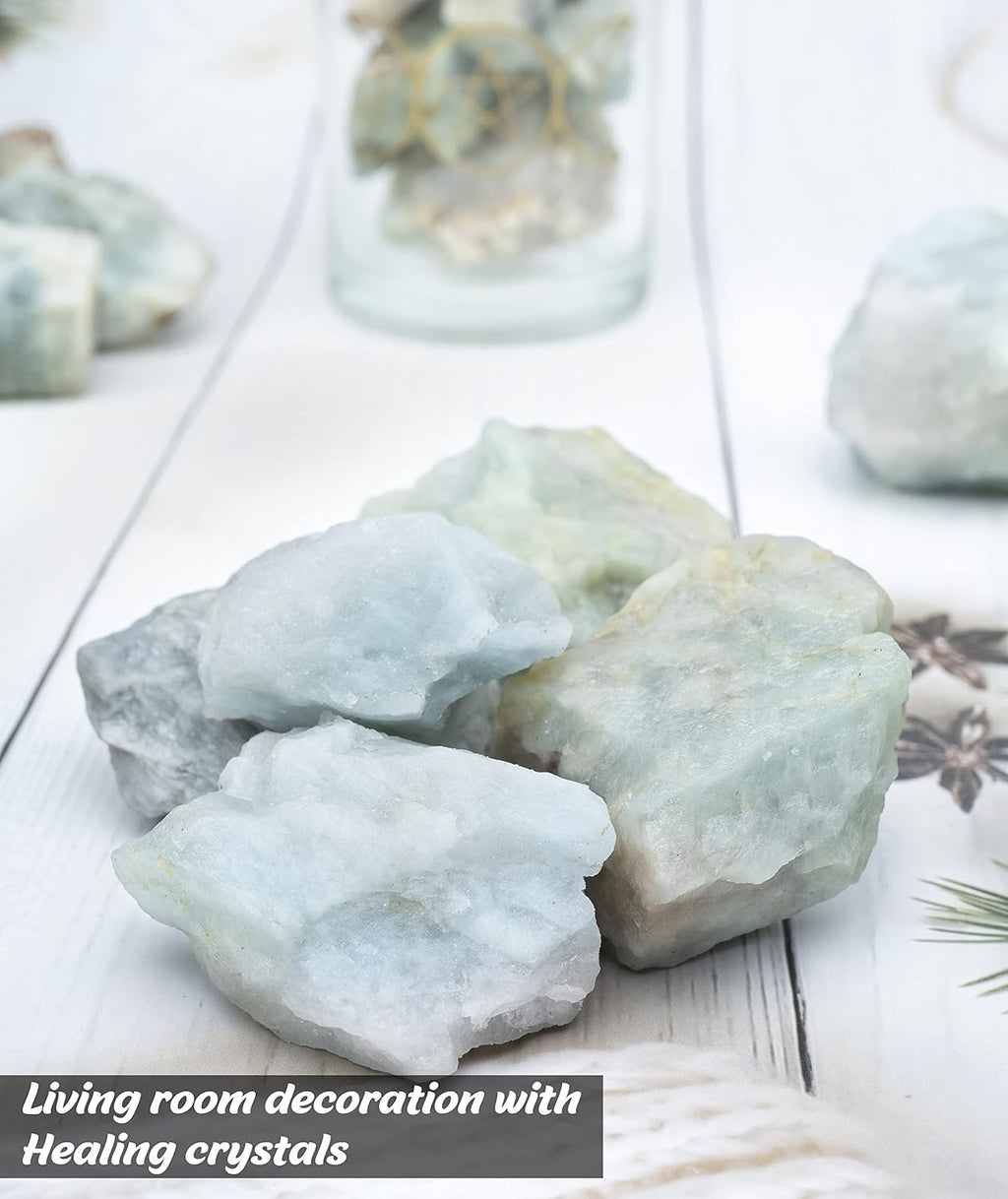 Crocon 1/4 LB Aquamarine Rough Bulk Natural Stone Raw Gemstone Tumbling Cabbing PolishingMining Chakra Balancing Reiki Healing Good Luck Home Office Decor