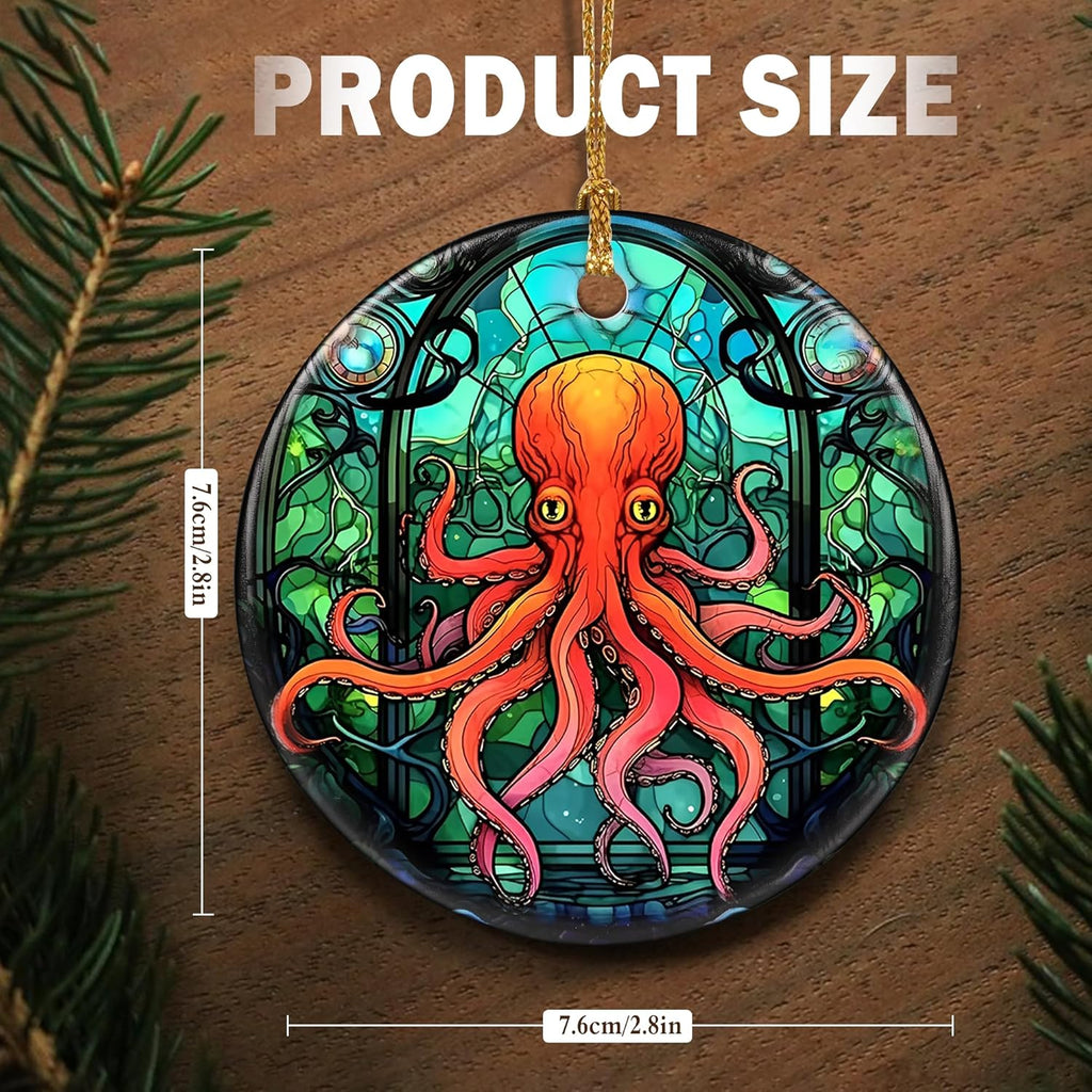 Touber Christmas Ornament, Christmas Decoration, Holiday Present Idea, Heirloom Keepsake, Round Ceramic, Gift Exchange, Gift Idea, Octopus