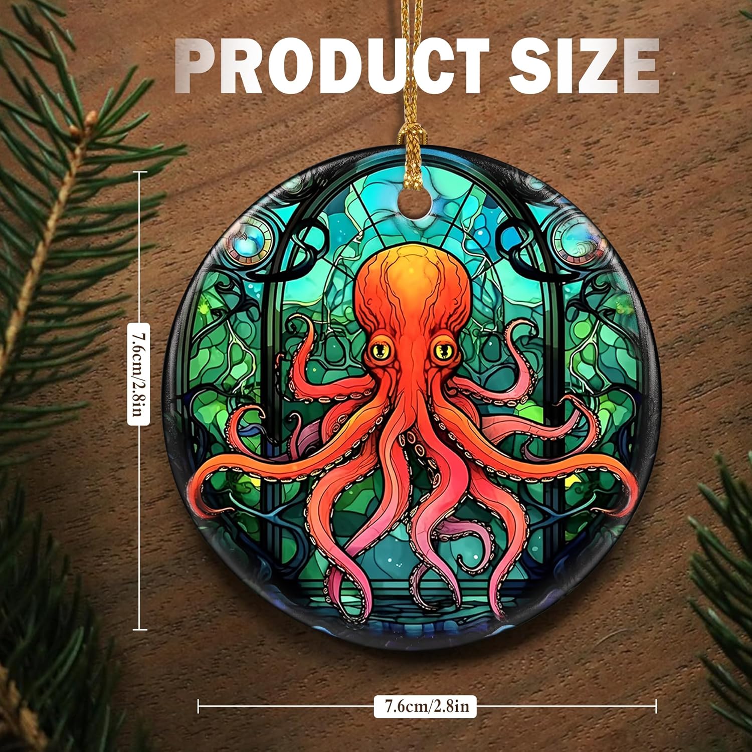 Touber Christmas Ornament, Christmas Decoration, Holiday Present Idea, Heirloom Keepsake, Round Ceramic, Gift Exchange, Gift Idea, Octopus