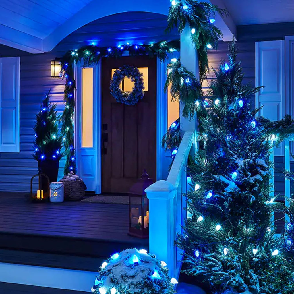Dazzle Bright C9 Christmas Lights Outdoor, 50 LED 33 FT Waterproof Green Wire String Lights, Indoor Outdoor Fairy Light for Christmas Tree Xmas Yard Party Wedding House Decorations (Blue)