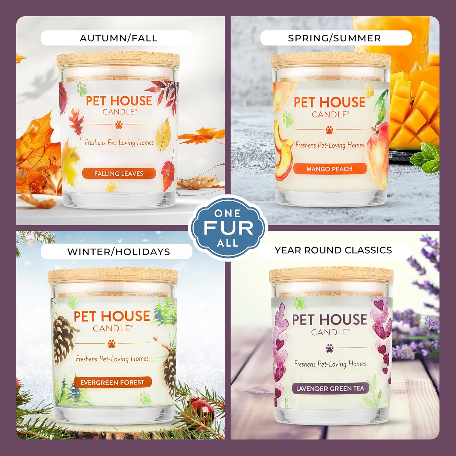 Pet House Lavender Candle Clean Burning, Long Lasting Pet Odor Candle for Home - Lavender Green Tea
