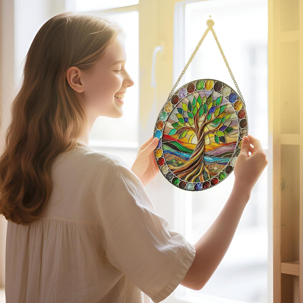 8-Inch Colorful Tree of Life Stained Glass Suncatcher & Ornament – Stained Glass Window Hanging & Decor, Sun Catchers for Windows Indoor, Gifts for Women, Gifts for Christmas, Housewarming Gift