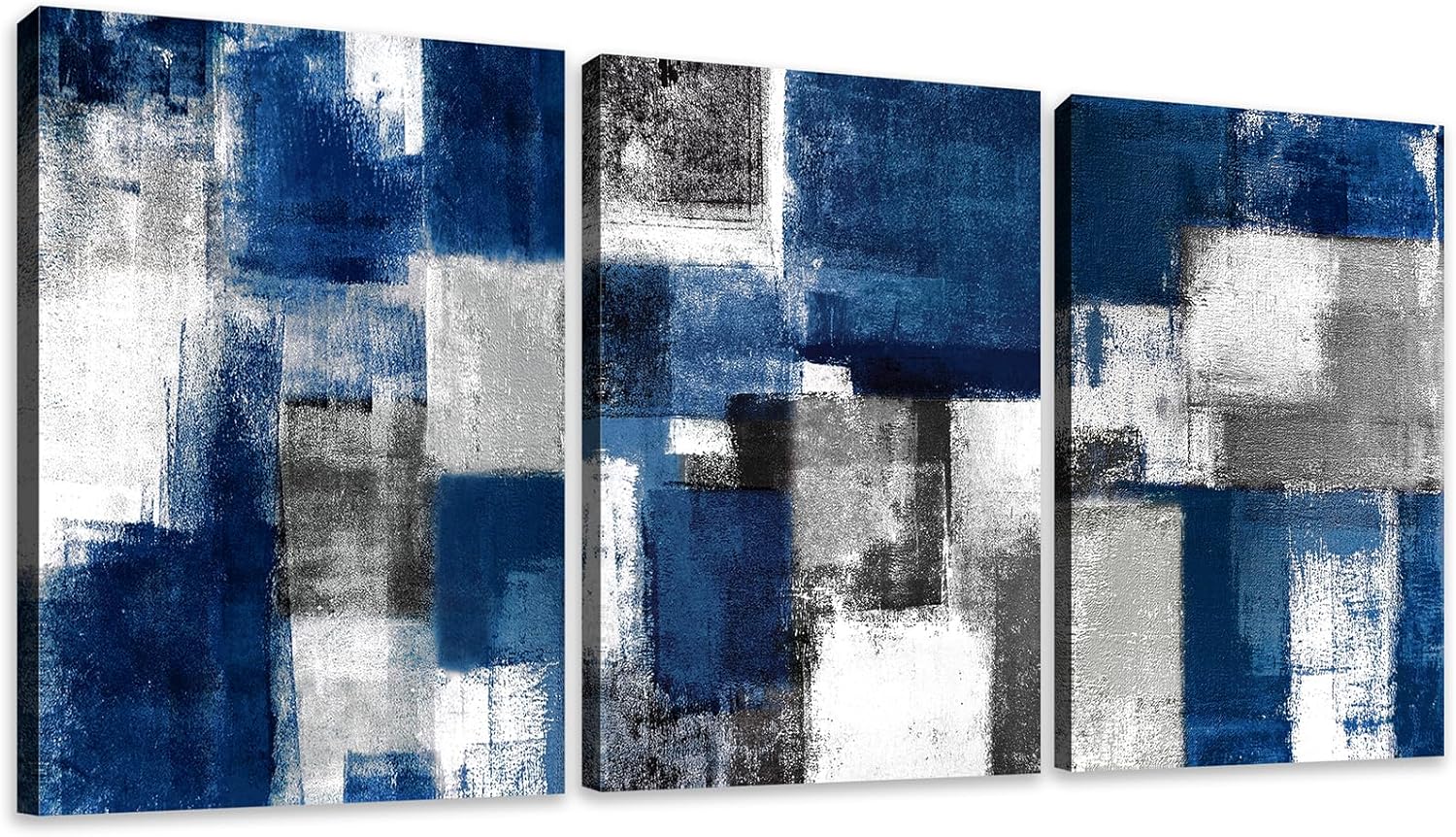 The Mode Art 3 Panels Picture Canvas Print Blue Abstract Poster Photo Painting Modern Wall Artwork for Home Office Living Room Bedroom Decor Gallery Wrap 12x16inch (Multi)