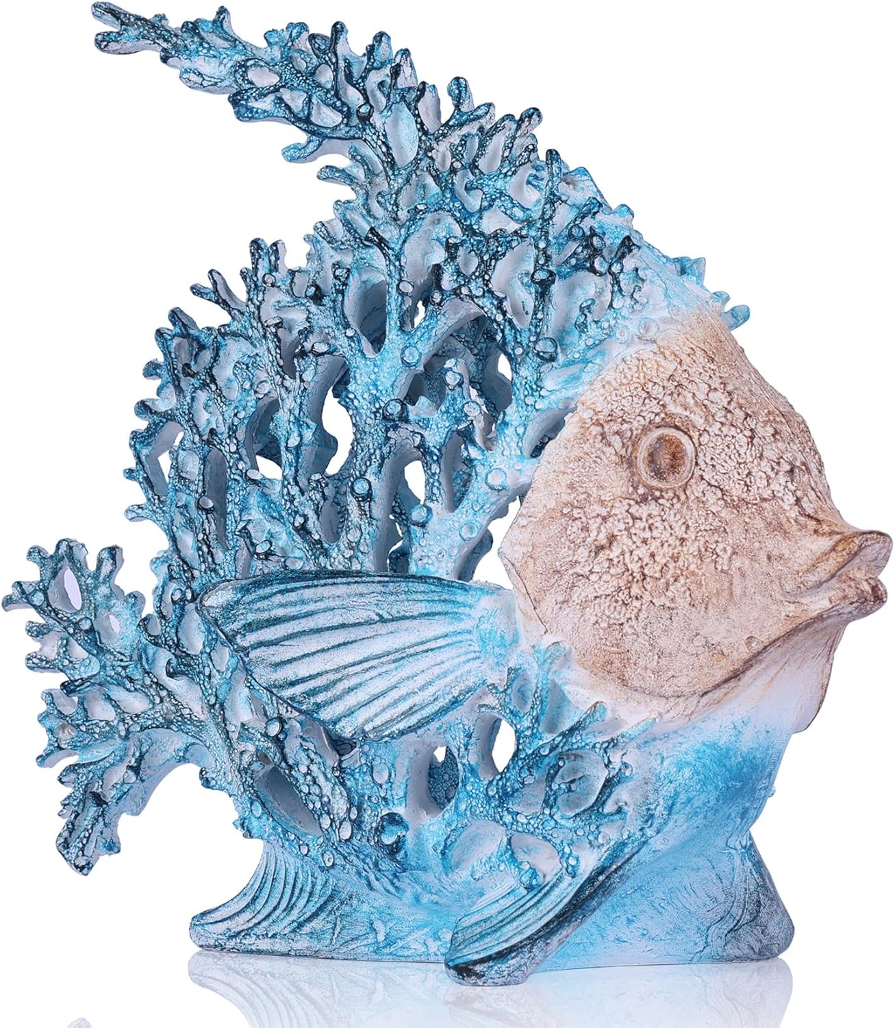 Beach Coastal Decor Turquoise Coral Reef Angelfish Figurines, Modern Nautical Decor Ocean Centerpieces for Living Room, Bathroom, Office, Coffee Table, Beach House, Seaside, Entrance, Shelf Decorative