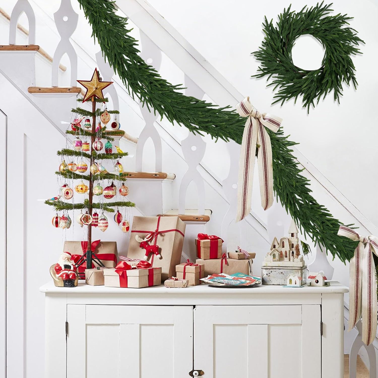 Realistic Christmas Garland Pine Garland Real Touch Green Artificial Greenery Garland Artificial Pine Garlands,for Table Mantle Wall Indoor Outdoor Christmas All-Season Decorations-6FT