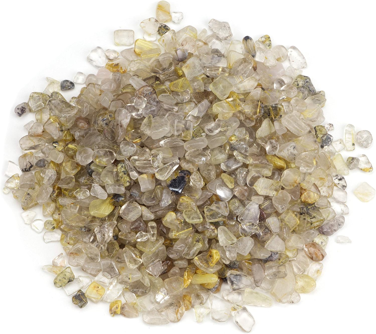 Cherry Tree Collection 1/2 Pound Polished Tumbled Gemstone Chips, Pebbles, Crystal Chips Bulk for Jewelry Making, Healing, Plants, Succulents, Aquariums, Decoration, Chakra (Gold Rutilated Quartz)