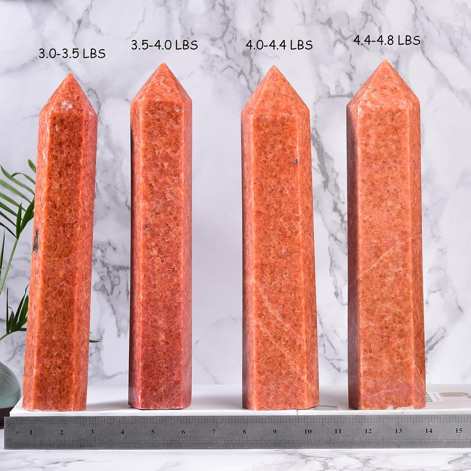 JIC Gem Extra Large Sunstone Obelisk Tower Points Natural Healing Crystal Wand 6 Faceted Sunstone Quartz Crystals Tower Wand Home Decor Reiki Chakra Meditation 3.0-3.5 Lbs