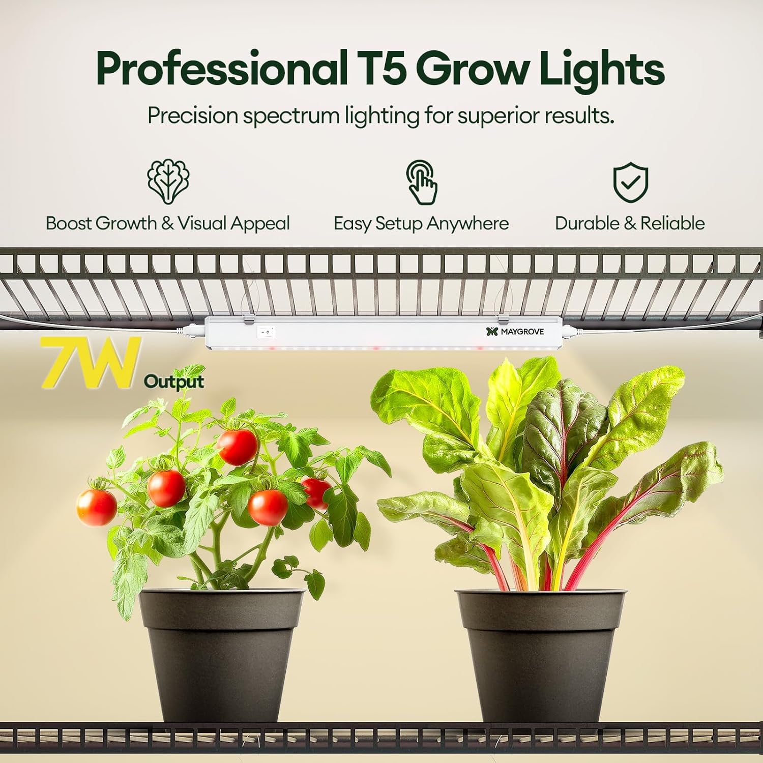 Grow Lights for Indoor Plants 1FT, Red-Enhanced Full Spectrum 5000K Grow Light, 28W(4 x 7W), T5 LED Grow Light Strips for Leafy Greens and Vegetables, High PPFD, Linkable, White, 4-Pack
