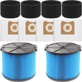 2 Pack VF3500 Replacement Filter for Ridgid Shop Vac 3-4.5 Gallon Wet Dry Vacuums + 4 Pack VF3501 Filter Bags + 4 Pack 26643 Fine Dust Filters for 3/4/4.5 Gallon Wet Dry Portable Vacuums