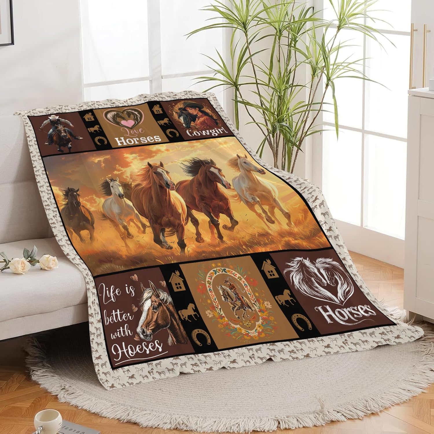 Horse Blanket Horse Throw Blanket Gifts for Kids Girls Boys Adults Women Man Super Soft Cozy Plush Fluffy Fuzzy Fleece Blanket Decor 50''X60''