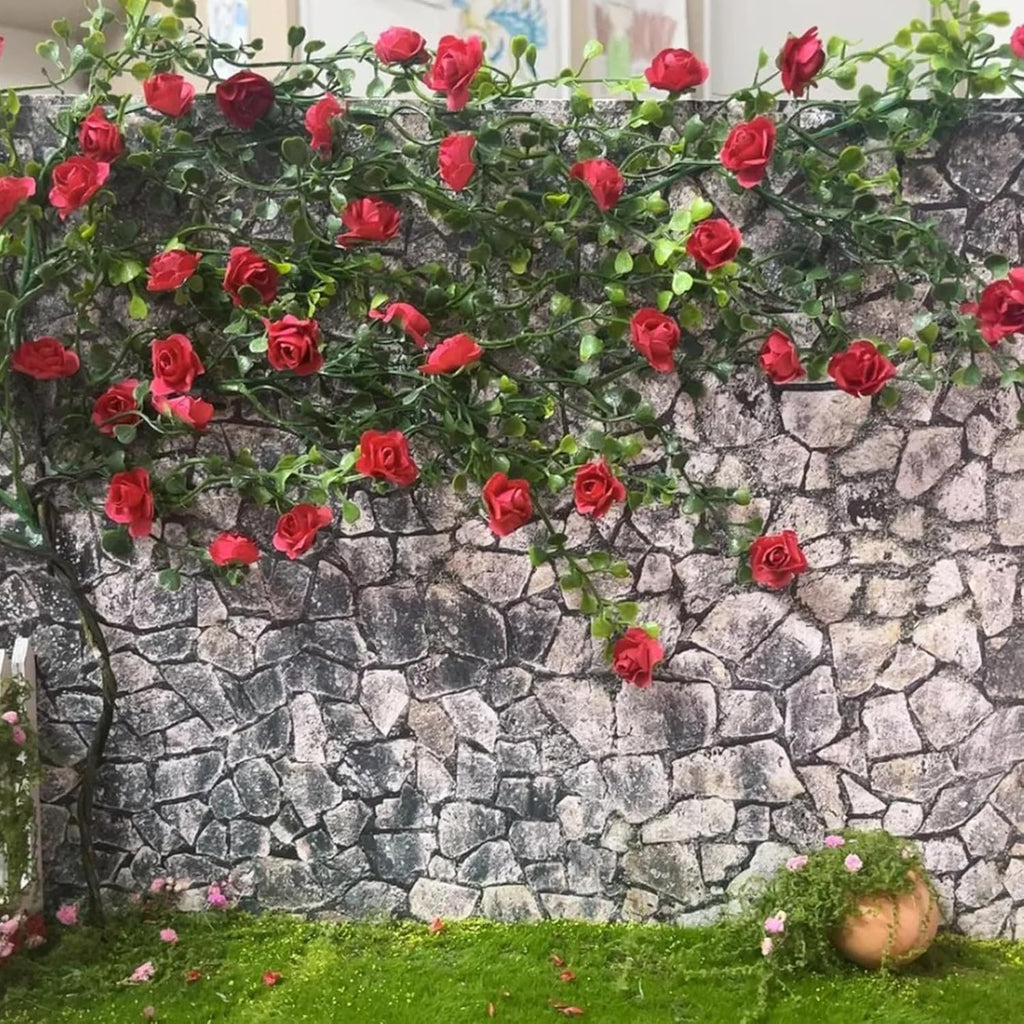 Warmtree Realistic Miniature Artificial Rose Vines Cute Flower Decorations DIY Mini Model Railway Fairy Garden Architecture Diorama Scenery Landscape Layout (Red)