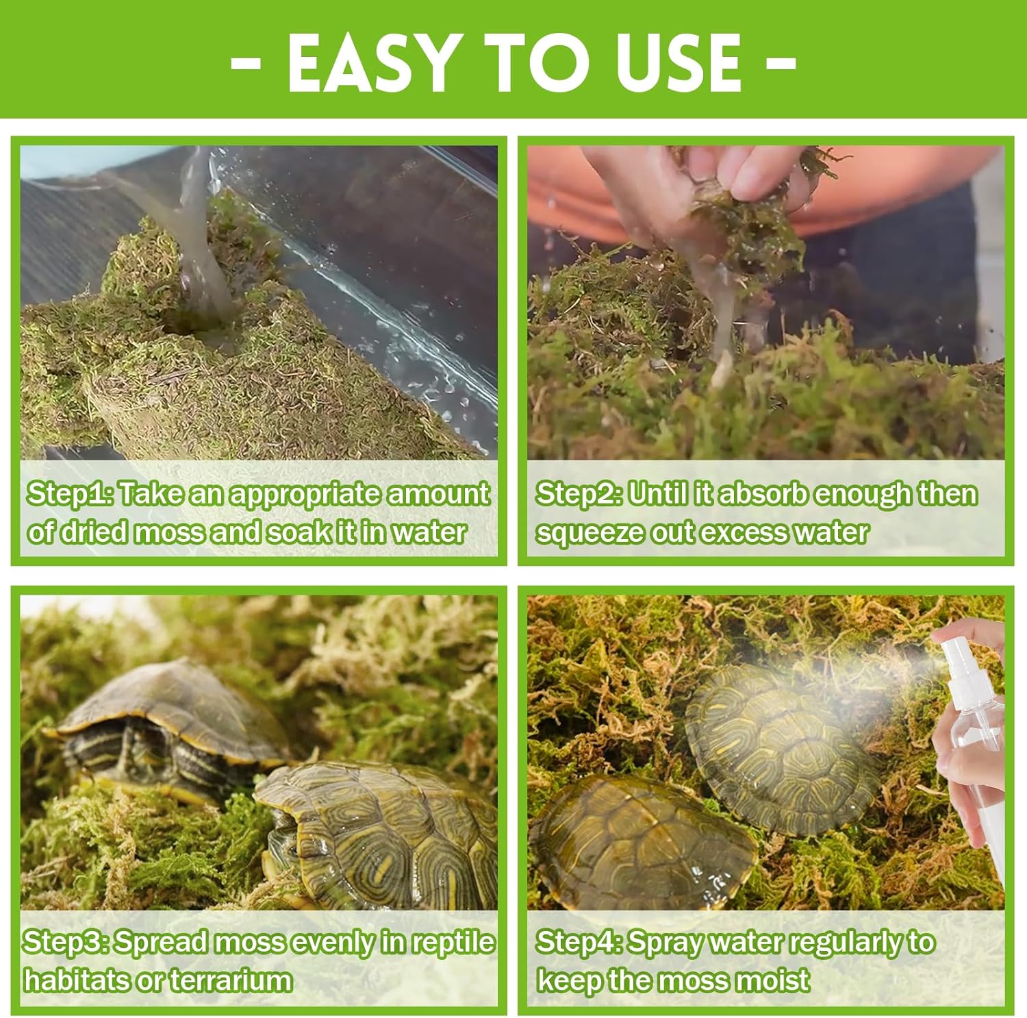 Riare 3.5 OZ Premium Sphagnum Moss for Reptiles- 4QT Natural Live Moss Reptile Moss Bedding for Terrarium, Hatching, Forest Sphagnum Moss Reptile Substrate for Snakes, Gecko, Turtles, Frogs, Leopard
