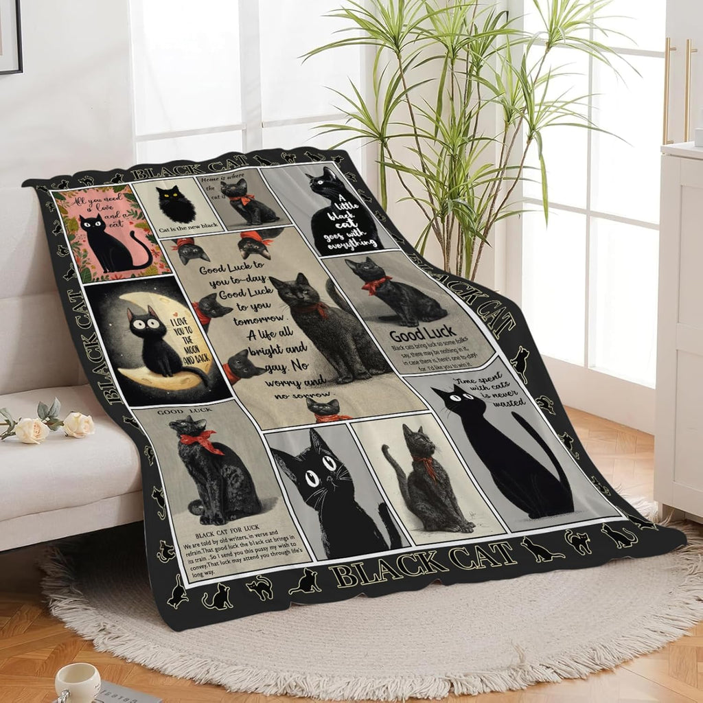 Black Cat Throw Blanket Black Cat Stuff Gifts for Kids Girls Boys Adults Women Men Soft Cozy Warm Plush Fluffy Fuzzy Fleece Blanket Decor 40''X50''