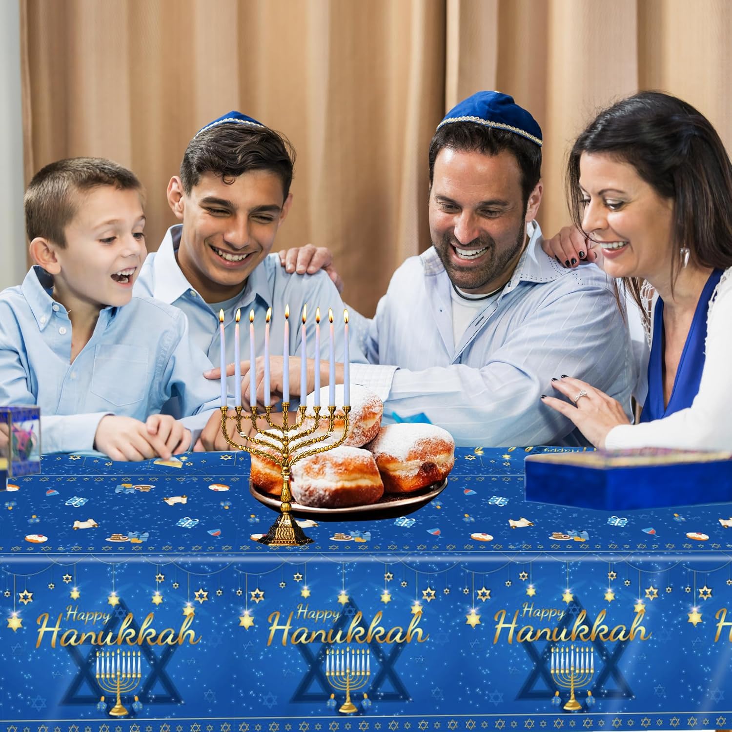 3Pcs Hanukkah Tablecloth Rectangle Plastic Jewish Chanukah Party Table Cover Hanukkah Theme Decorations for Jewish Festival Holiday Party Supplies 54x108 inch