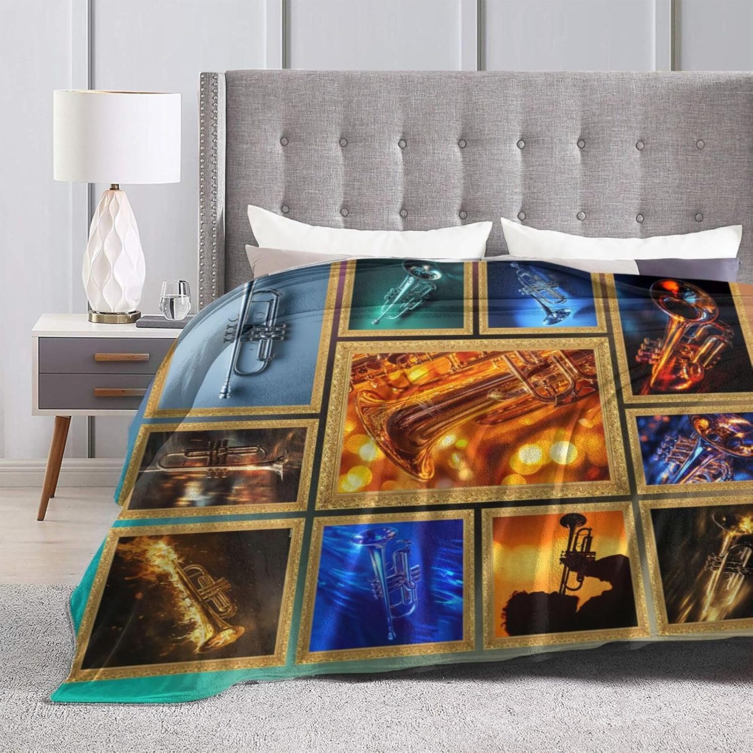 Trumpet Blanket Trumpet Throw Blanket Musical Instrument Flannel Stuff Merch Cozy Decor Fleece Plush Fuzzy Warm Soft Lightweight Bedding Gifts for Girls Women Men Boy Couch Sofa 80"X60"