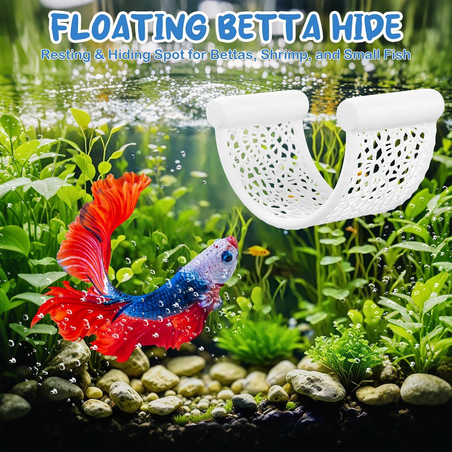 2 Pack Floating Betta Hammock Leaf Bed – Resting Platform for Betta Fish, Shrimp & Small Fish | Compact Aquarium Decor for Nano Tanks, Low Flow Aquariums & Aquascape Setup (White)