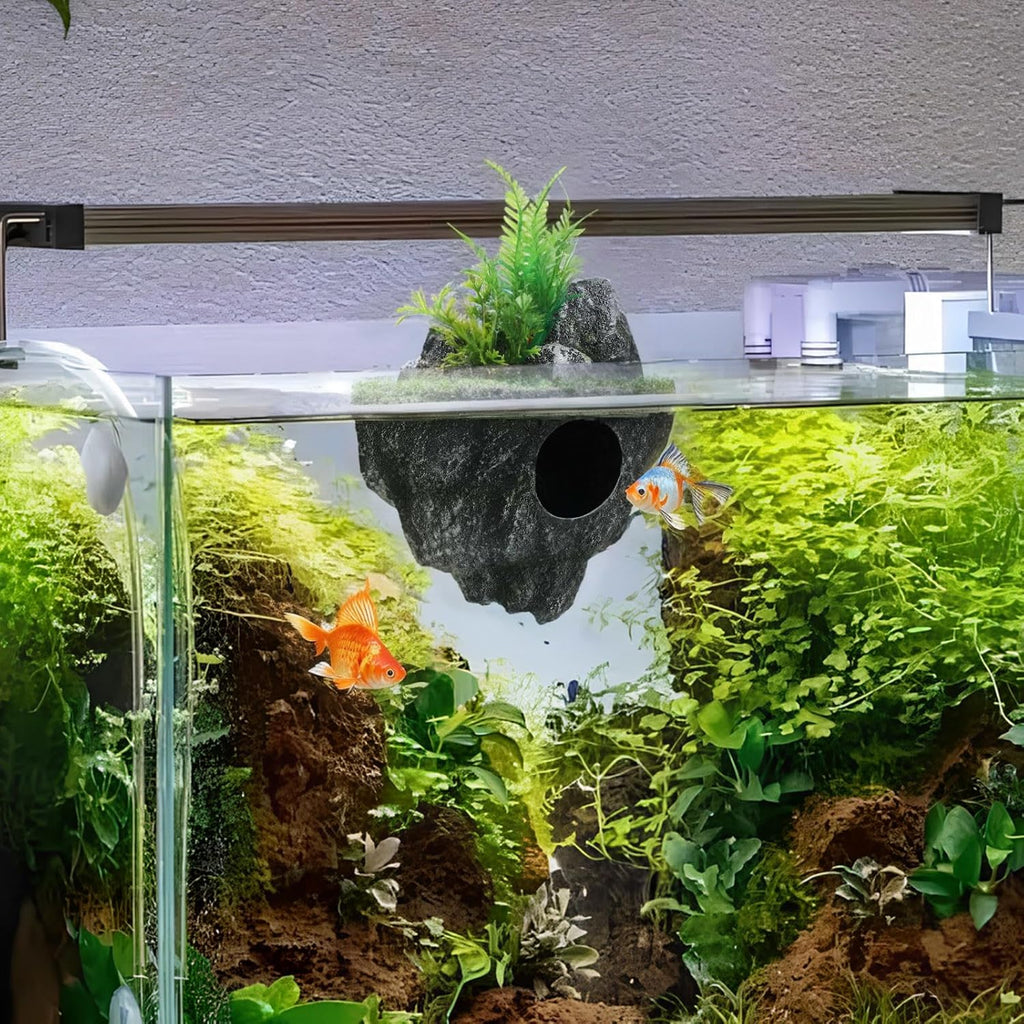 FAVOMOTO Floating Stone Aquarium Decoration, Realistic Fish Tank Ornament and Hideaway Floating Rock Landscape for Fish Shelter and Tank Decor