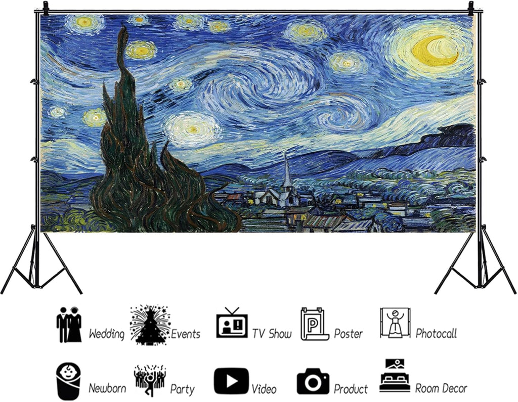 Baocicco 20x10ft Vincent Van Gogh Artwork Starry Sky Backdrop Famous Post-Impressionism Oil Painting Photography Background Wallpaper Decoration Birthday Party Baby Shower Wedding Photo Studio Props