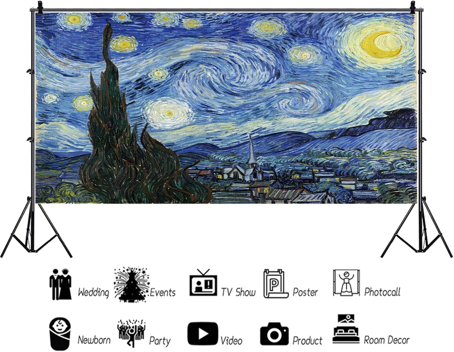 Baocicco 20x10ft Vincent Van Gogh Artwork Starry Sky Backdrop Famous Post-Impressionism Oil Painting Photography Background Wallpaper Decoration Birthday Party Baby Shower Wedding Photo Studio Props
