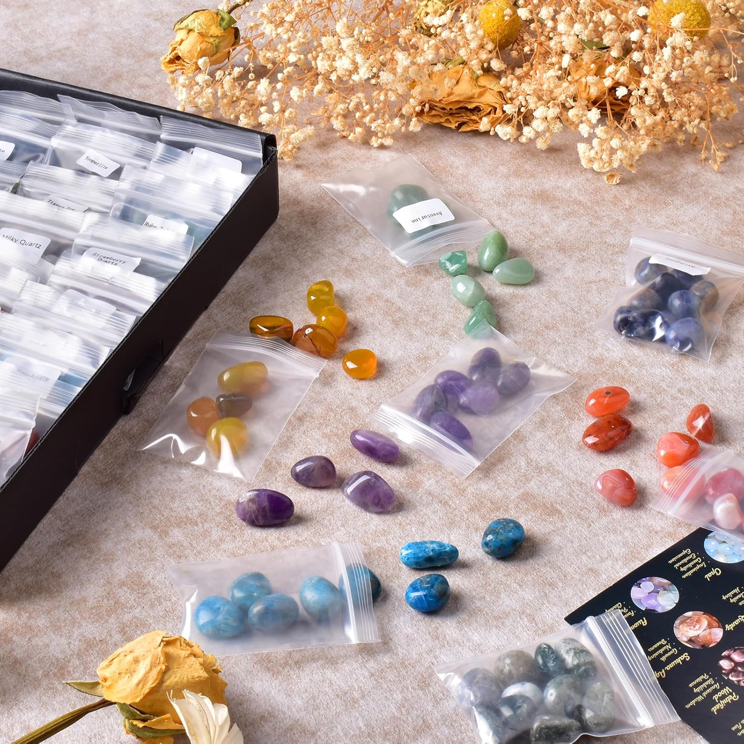 36 Varieties Healing Crystals & Stones Bulk Set – 2.5 lbs, 0.5" Natural Polished & Tumbled Gemstones Collection and Decorative Rocks for Chakra, Meditation, Reiki, Witchcraft, Crafts