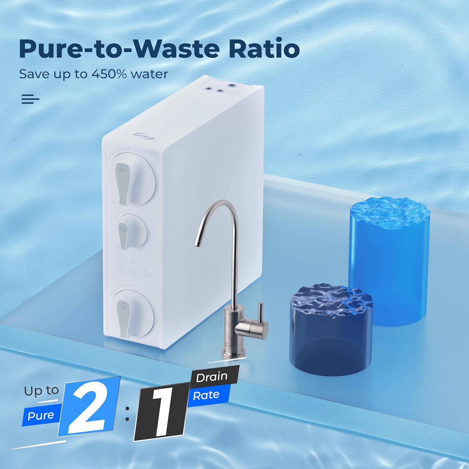 iSpring RO500AK-BN Reverse Osmosis Water Filter, NSF 58 Certified, 500 GPD Tankless Under Sink RO System, Natural pH Alkaline Remineralization, 2:1 Pure to Drain Ratio, Brushed Nickel Faucet