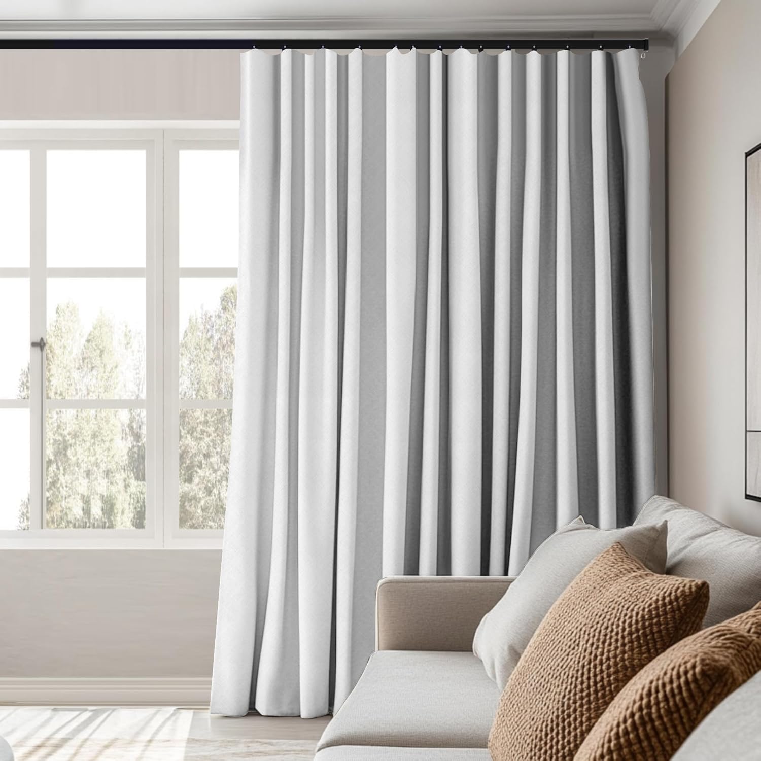 Room Divider Curtains Total Blackout Privacy Curtain Panel Room Thermal Insulated Noise Reduction Curtains for Bedroom Window Living Room Ceiling Track Curtain W 10 ft × H 9 ft White