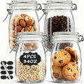 4PCS Glass Jars with Airtight Lid, 34 OZ Mason Jars Wide Mouth, Glass Pickling Jars for Canning & Fermenting, Mason Storage Container for Coffee, Flour, Sugar, Pasta