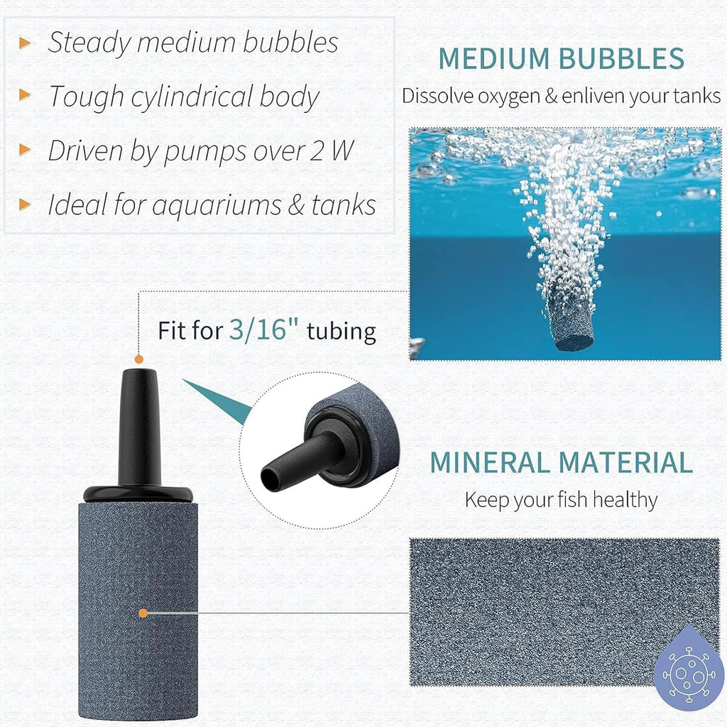 Pawfly Aquarium 1 Inch Air Stone Cylinder Grey Bubble Diffuser Oxygen Aerator Stone for Nano Air Pumps Small Buckets and Fish Tanks,20 Pack