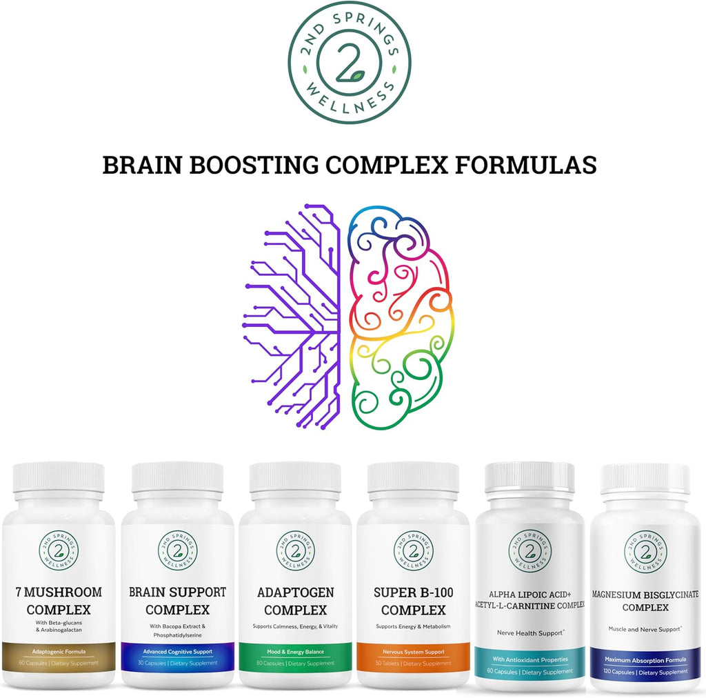 Organic Mushroom Complex - 7 Mushroom Blend Immune Support Nootropic & Cognitive Health Supplement with Organic Lion's Mane, Chaga, Maitake, Shiitake, Reishi, Turkey Tails, Cordyceps Mix